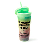 West & Fifth Be Positive Be Unique Be True Love Yourself Ombre Rainbow Clouds Double Wall Matte Rubber Coated Tumbler w/Straw