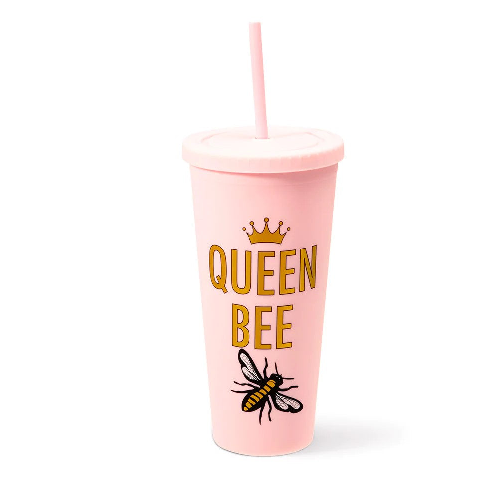 West & Fifth Queen Bee Bubble Gum Pink Double Wall Matte Rubber Coated Tumbler w/Straw