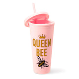 West & Fifth Queen Bee Bubble Gum Pink Double Wall Matte Rubber Coated Tumbler w/Straw