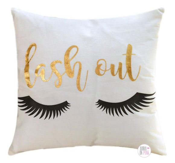 Luxurious Gold Foil Lash Out Eyelashes Print Throw Cushion - Aura In Pink Inc.