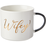 Wifey & Hubby Gold Scripted White & Black New Bone China Coffee Mug Set