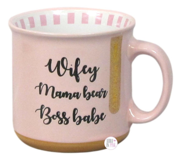 Wifey, Mama Bear, Boss Babe Pink Ceramic Large Coffee Mug - Aura In Pink Inc.