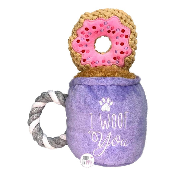Winifred & Lily I Woof You Coffee Mug & Sprinkled Donuts Squeaky Plush Dog Toy Set