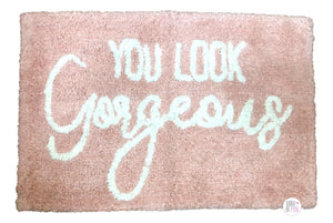 You Look Gorgeous Pink & White Cotton Bath Mat Rug - Aura In Pink Inc.