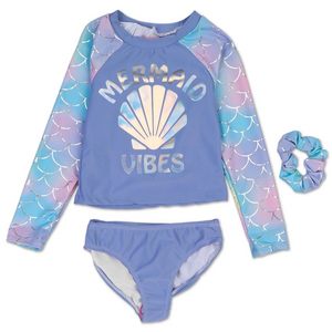 Young Hearts Swim Mermaid Vibes Purple Pastel Rainbow UV Protection Girls' Bathing Suit w/Bonus Scrunchie - Aura In Pink Inc.