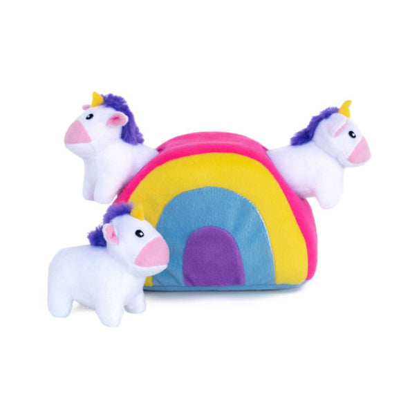 ZippyPaws Zippy Burrow - Unicorns in Rainbow Squeaky Plush Dog Toy Set - Aura In Pink Inc.